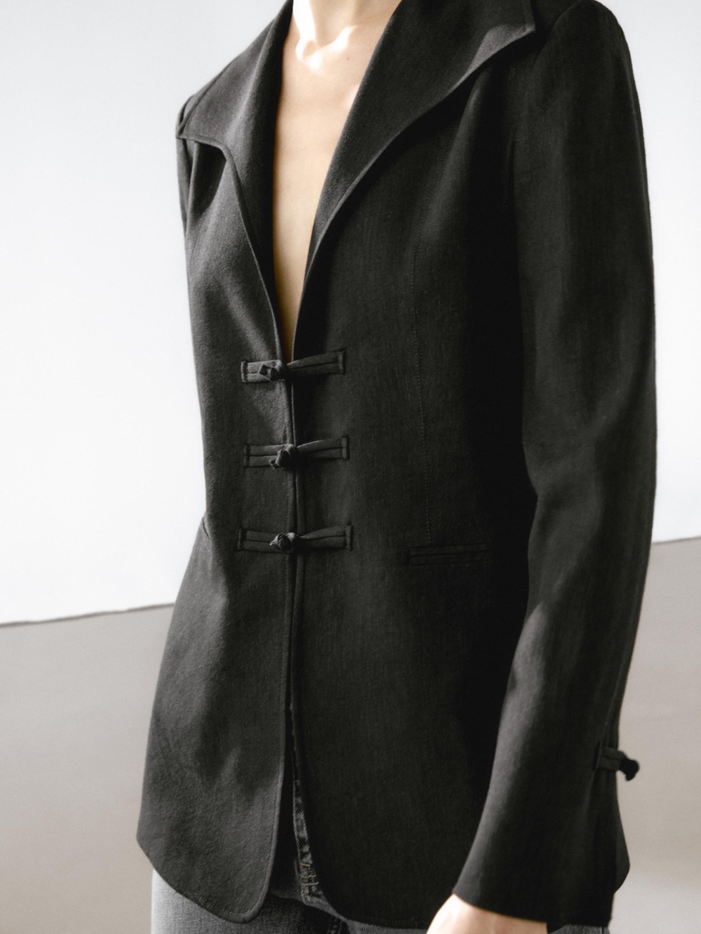 Massimo Dutti Black Linen-Blend Elegant Blazer